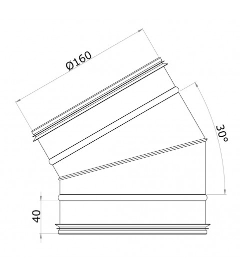 Kovové koleno okrúhle 30° s tesniacou gumou Ø 160 mm